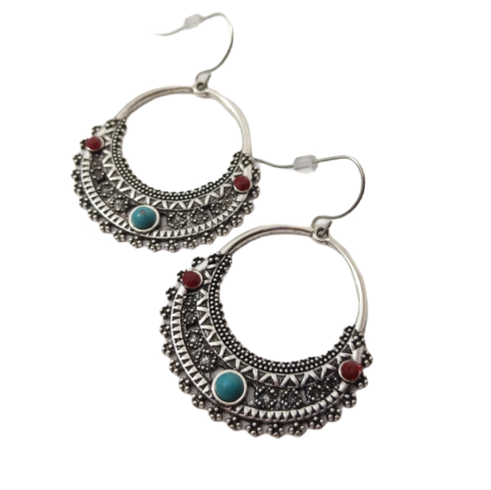 Silver Round Fan Hoop Earrings